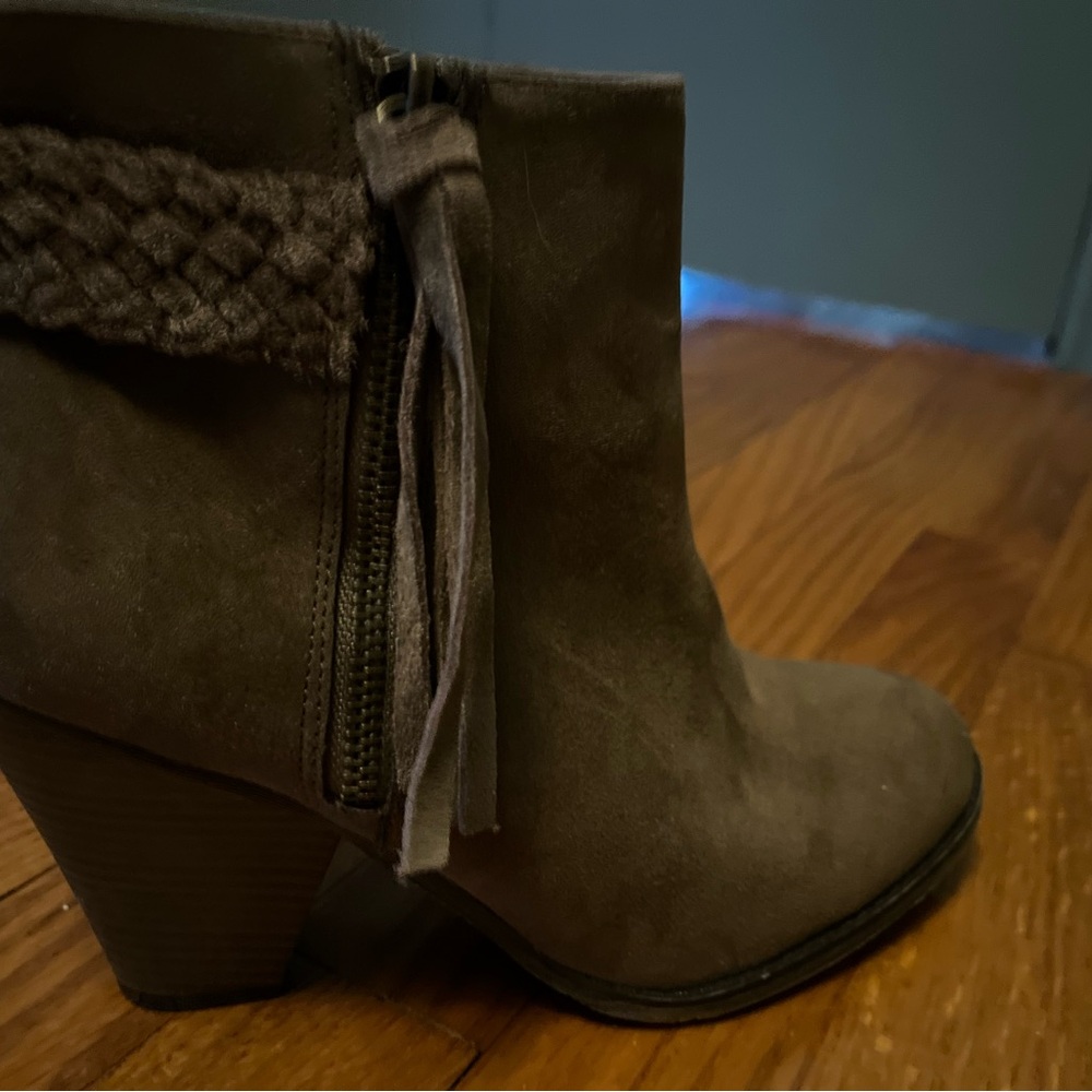 MIA Suede Taupe Ankle Booties with Tassel